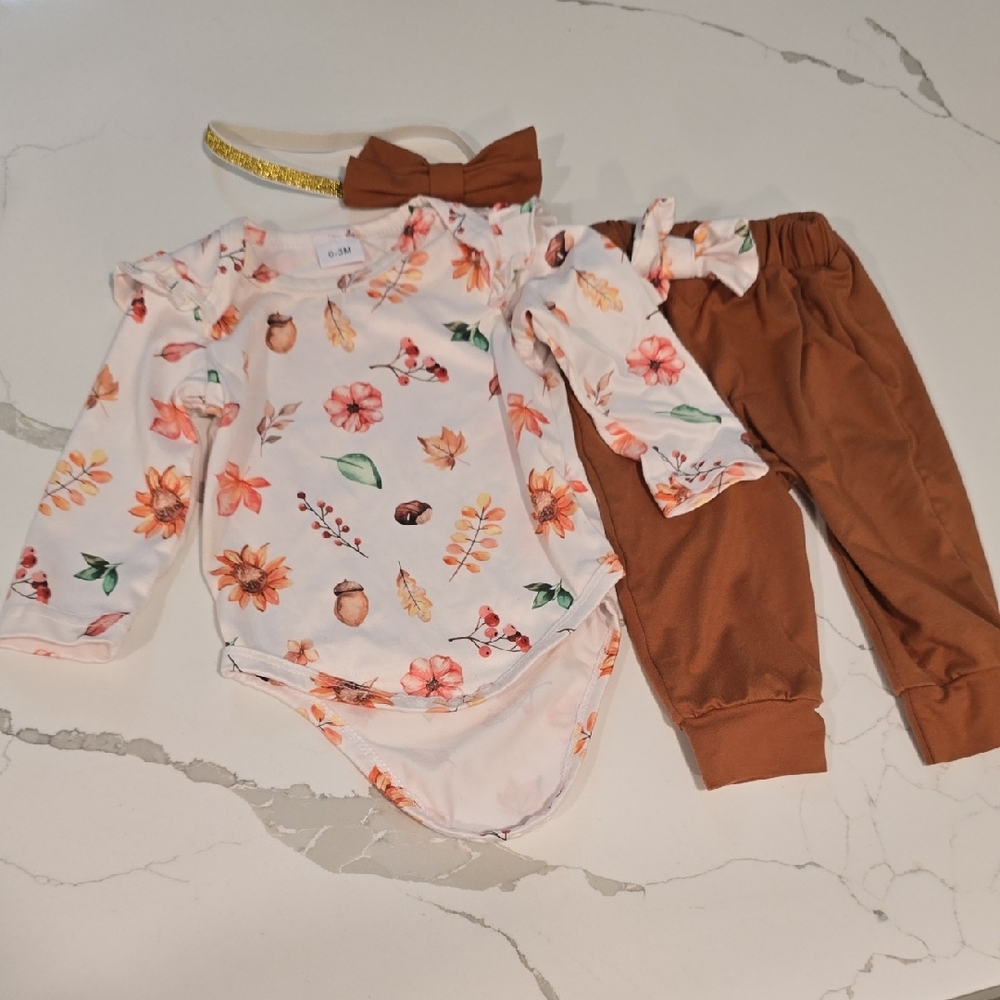 Floral Baby Outfit with Headband